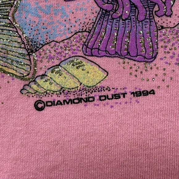 Vintage 1994 Diamond Dust Fish Coral Tee M Single Stitch USA Made Glitter Ink - Picture 6 of 10